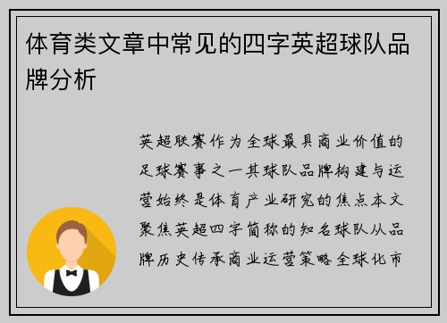 体育类文章中常见的四字英超球队品牌分析